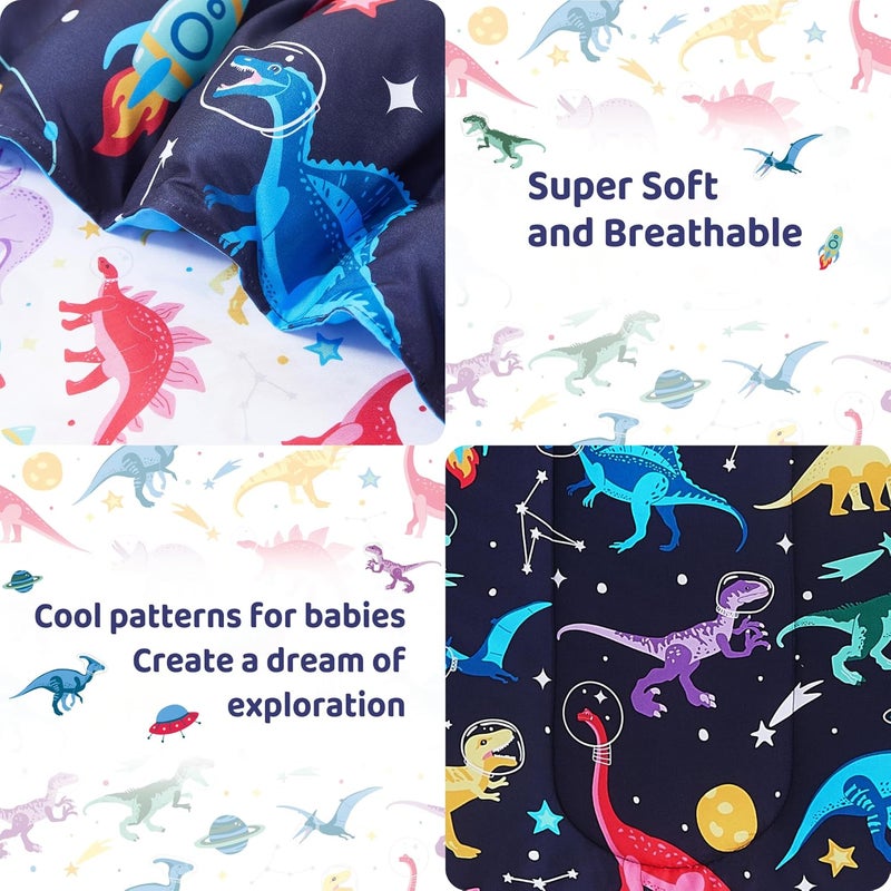 lasoftan Toddler Bedding Set, Toddler Bed Comforter Sets for Girls, Toddler Bed Set, Space Dinosaur Printed - Image 2